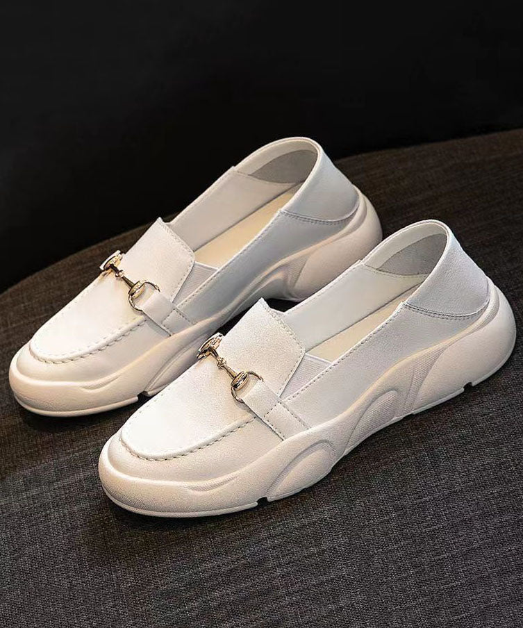 White Faux Leather Casual Comfy Splicing Penny Loafers Women DD1009 Shoe-PDX240605