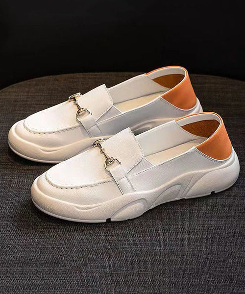White Faux Leather Casual Comfy Splicing Penny Loafers Women DD1009 Shoe-PDX240605