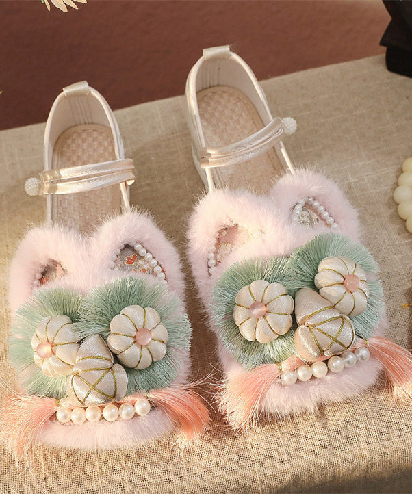 White Fur Splicing Embroidery Wedge High Wedge Heels Shoes TQ063 ABC