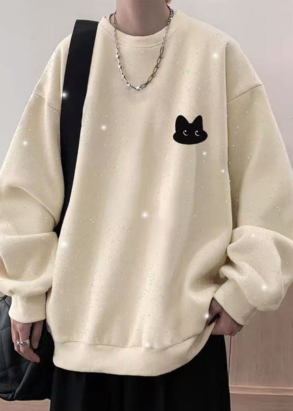 Cotton Spring O Men Gypsophila Sweatshirt Neck Sequins White FashionChic