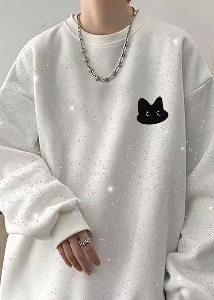 Cotton Spring O Men Gypsophila Sweatshirt Neck Sequins White FashionChic