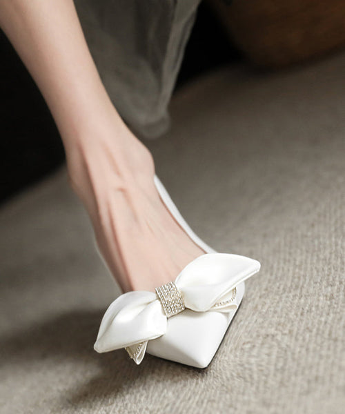 White High Heels Stiletto Cowhide Leather Splicing Bow Zircon OI009 shoe-GGX240801