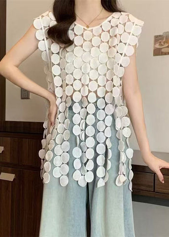 Original O Hollow Design White Out Summer Tops Neck FashionChic