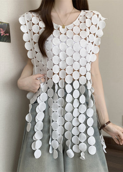 Original O Hollow Design White Out Summer Tops Neck FashionChic