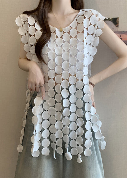 Original O Hollow Design White Out Summer Tops Neck FashionChic