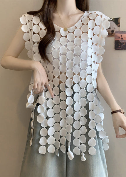 Original O Hollow Design White Out Summer Tops Neck FashionChic