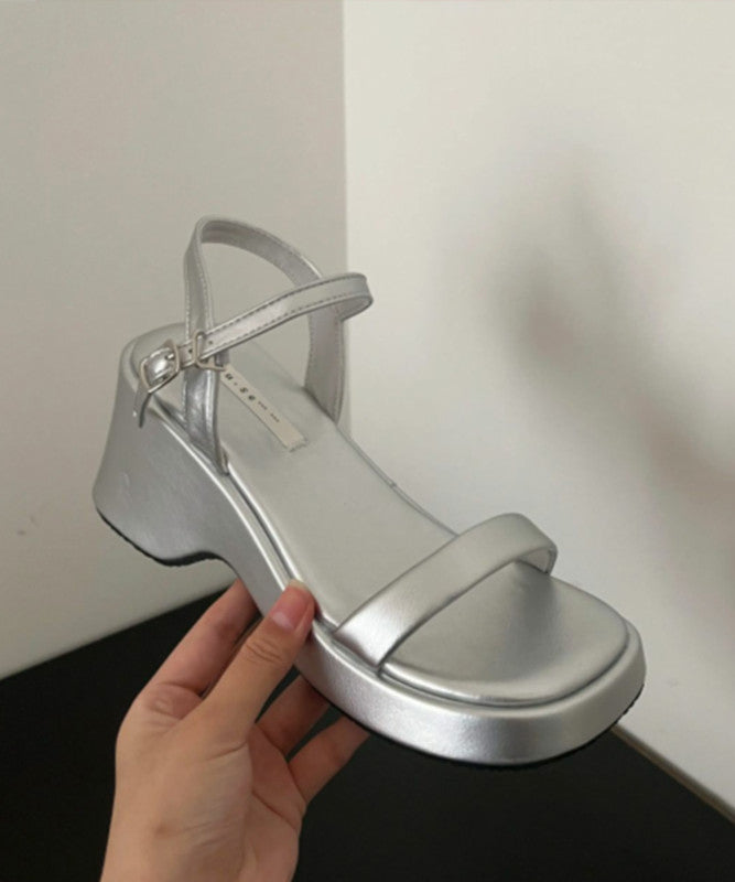 White Hollow Out Platform Sandals Peep Toe Buckle Strap OI057 shoe-LX240801