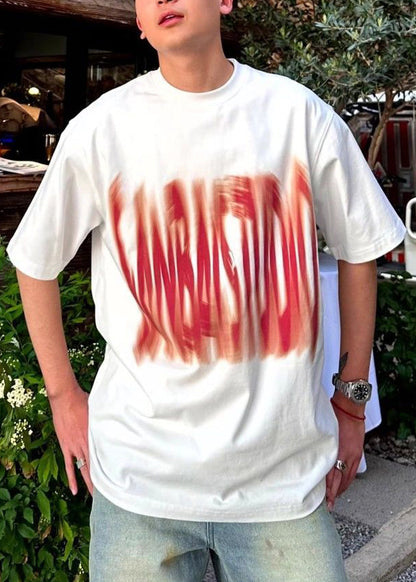 Letter O Cotton Men Summer White Neck Shirts T FashionChic