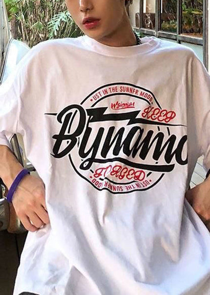 Cozy White T Summer Neck O Letter Shirt Cotton Men FashionChic