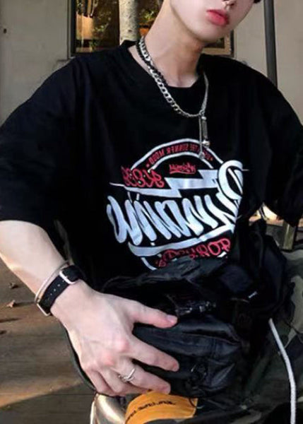 Cozy White T Summer Neck O Letter Shirt Cotton Men FashionChic