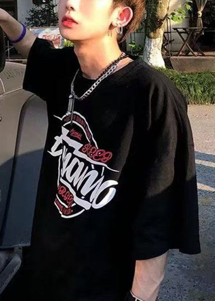 Cozy White T Summer Neck O Letter Shirt Cotton Men FashionChic