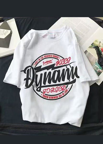 Cozy White T Summer Neck O Letter Shirt Cotton Men FashionChic