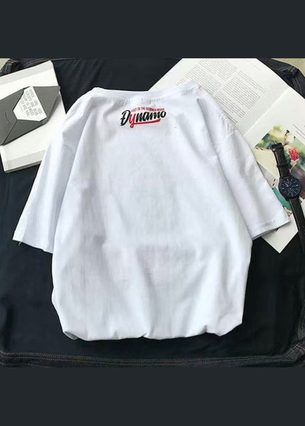 Cozy White T Summer Neck O Letter Shirt Cotton Men FashionChic