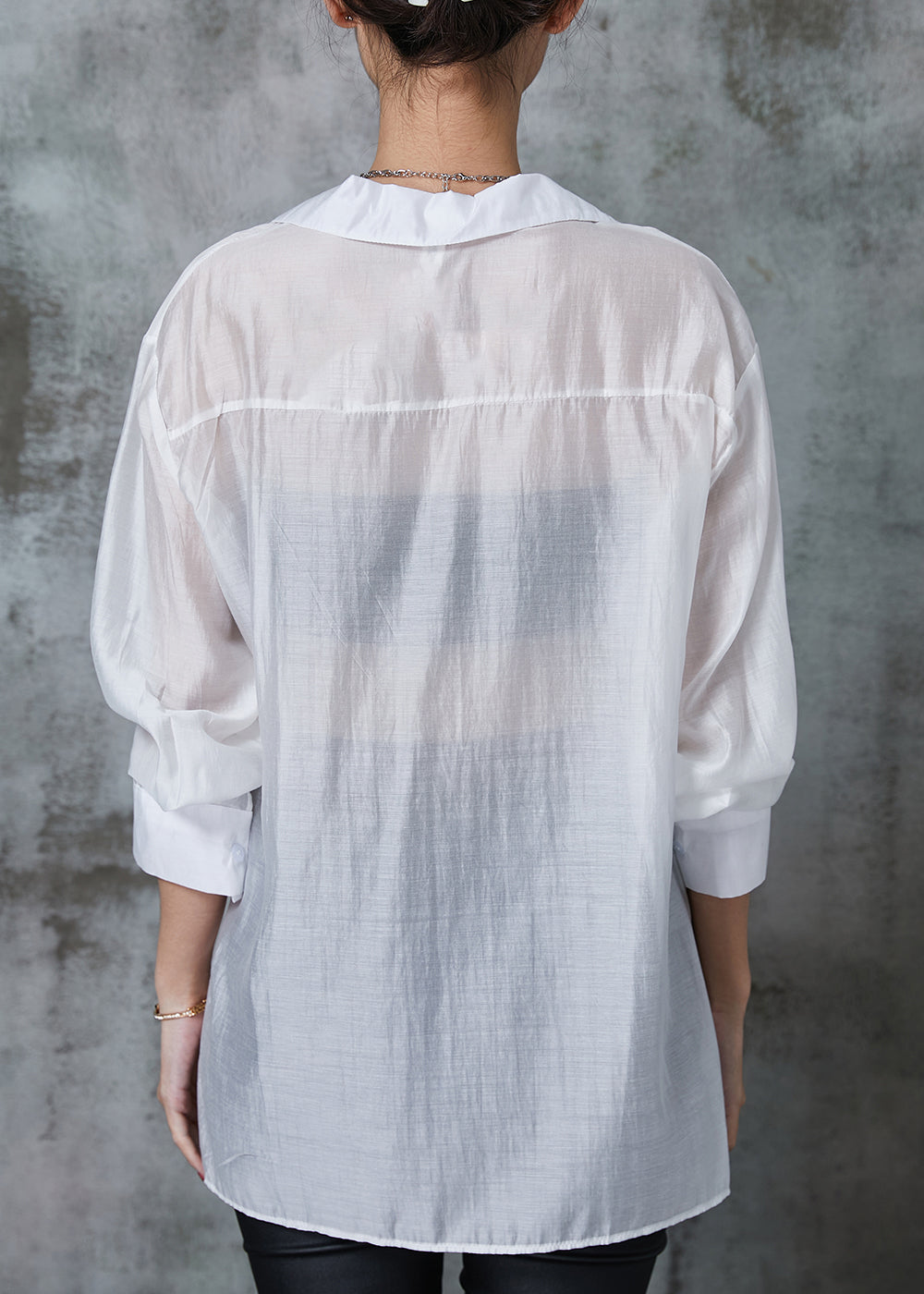 White Linen Shirt Tops Asymmetrical Side Open Summer AL1020 Genistyle Shop