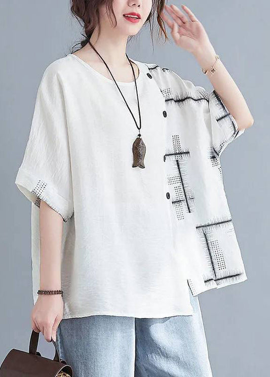 Top White Loose Sleeve Short O-Neck FashionChic