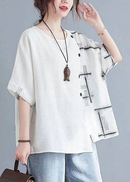 Top White Loose Sleeve Short O-Neck FashionChic