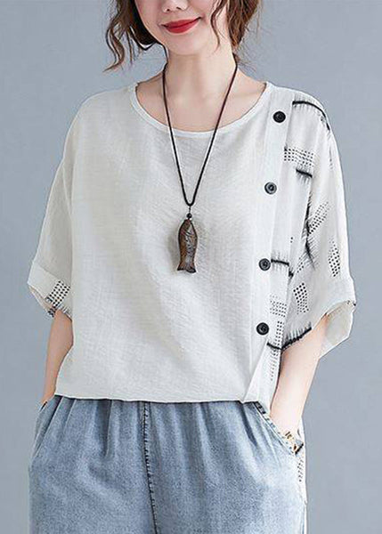 Top White Loose Sleeve Short O-Neck FashionChic