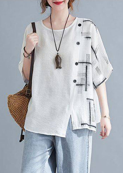 Top White Loose Sleeve Short O-Neck FashionChic