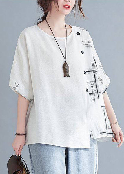 Top White Loose Sleeve Short O-Neck FashionChic