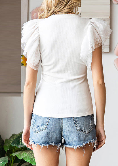 Sleeve O-Neck Flare White Top Knit Solid FashionChic