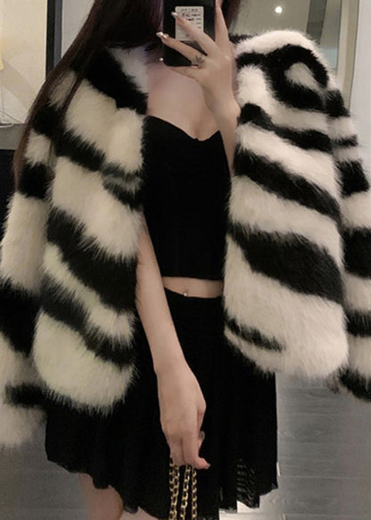 White Original Design Fuzzy Fur Fluffy Coats V Neck Winter RH035 ABC