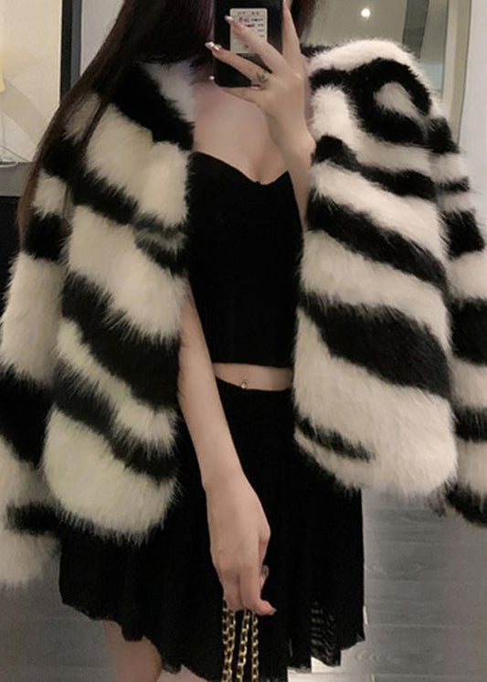 White Original Design Fuzzy Fur Fluffy Coats V Neck Winter RH035 ABC