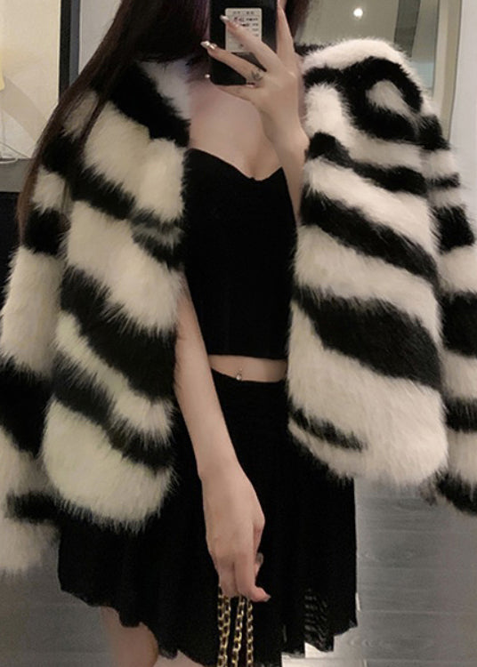 White Original Design Fuzzy Fur Fluffy Coats V Neck Winter RH035 ABC