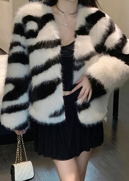White Original Design Fuzzy Fur Fluffy Coats V Neck Winter RH035 ABC