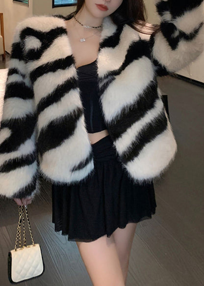 White Original Design Fuzzy Fur Fluffy Coats V Neck Winter RH035 ABC
