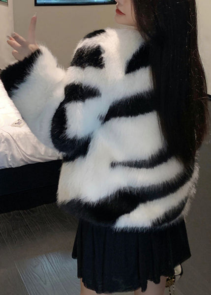 White Original Design Fuzzy Fur Fluffy Coats V Neck Winter RH035 ABC