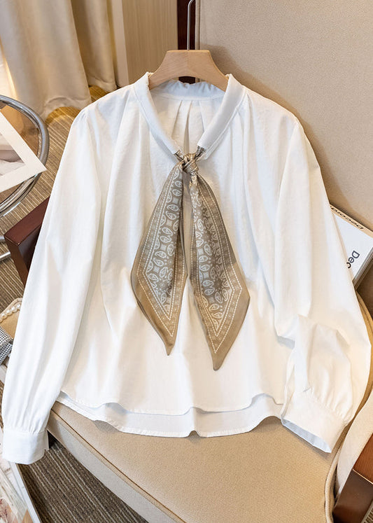 White Oversized Cotton Blouses Scarves Spring YK028 OM-MZF250306