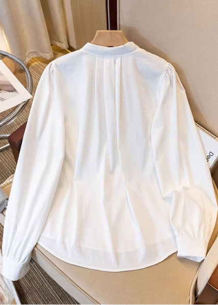 White Oversized Cotton Blouses Scarves Spring YK028 OM-MZF250306
