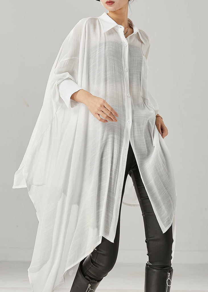 White Oversized Cotton Shirts Asymmetrical Spring YU1002 Ada Fashion