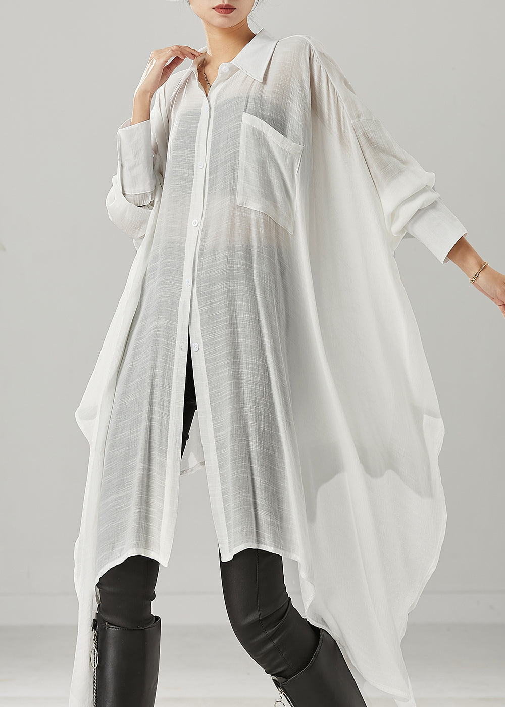 White Oversized Cotton Shirts Asymmetrical Spring YU1002 Ada Fashion