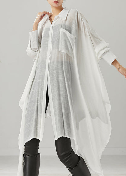 White Oversized Cotton Shirts Asymmetrical Spring YU1002 Ada Fashion