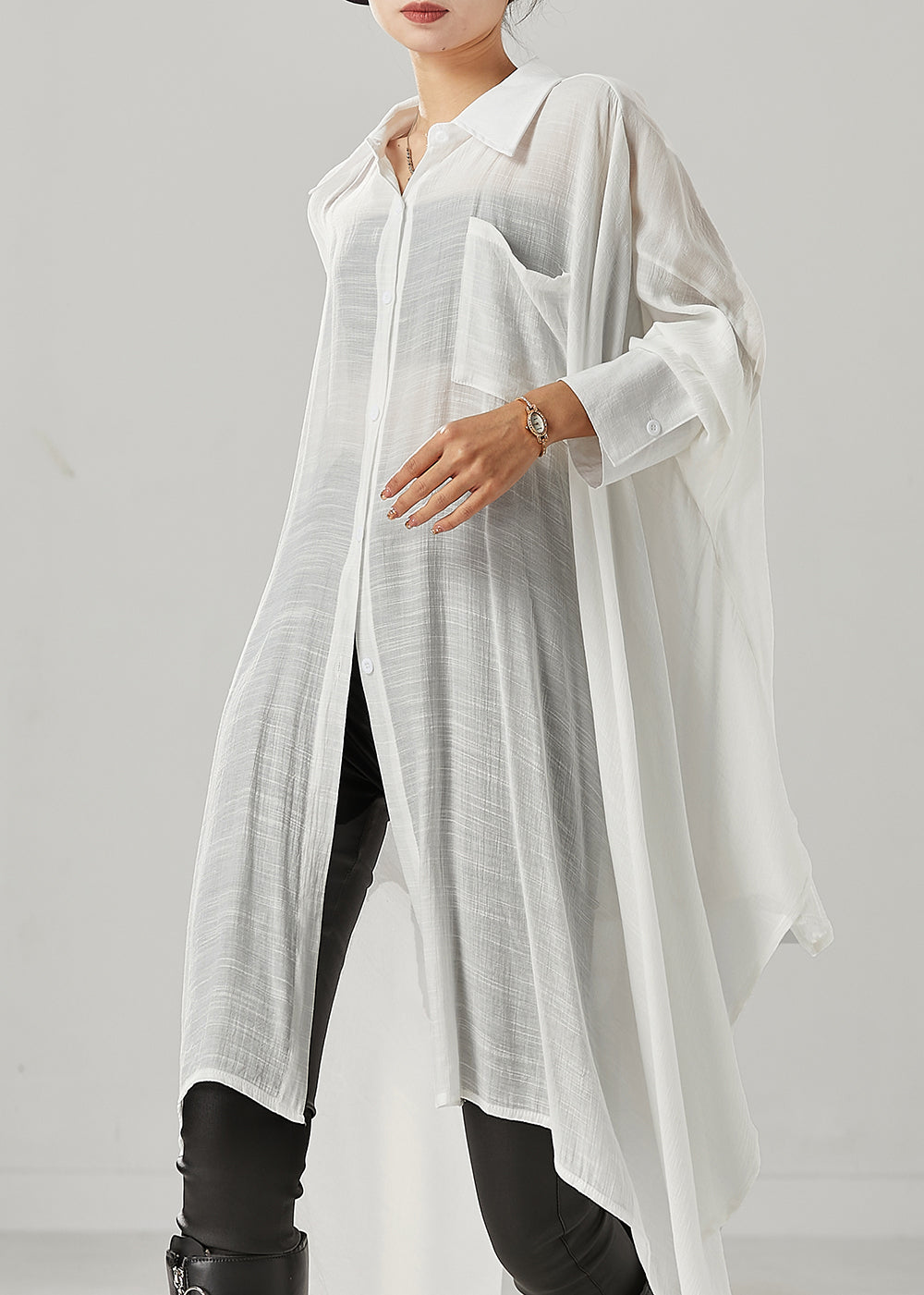 White Oversized Cotton Shirts Asymmetrical Spring YU1002 Ada Fashion