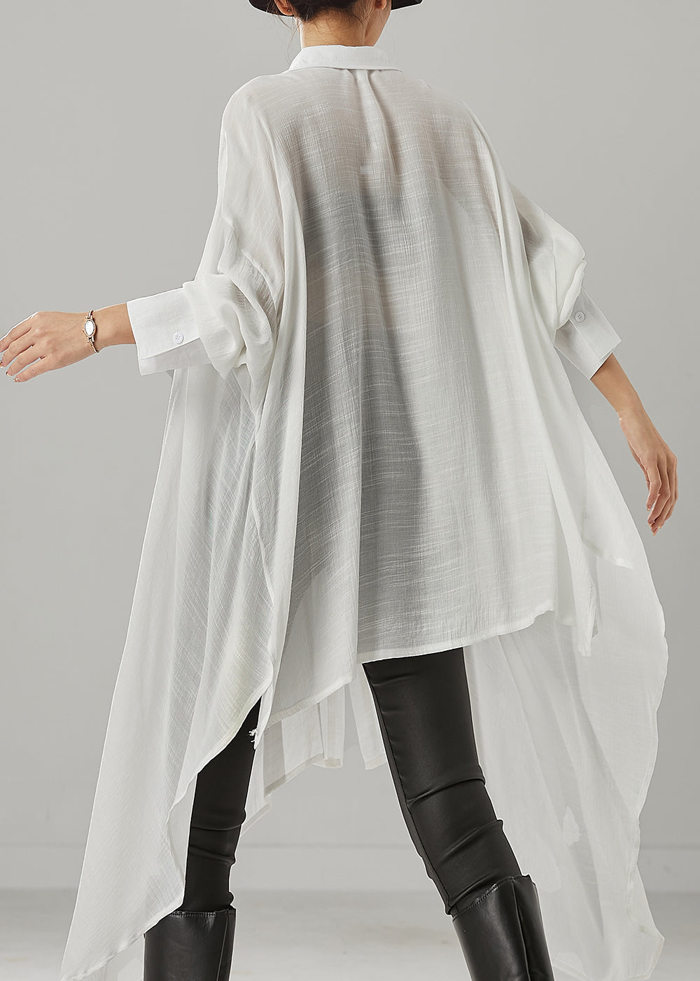White Oversized Cotton Shirts Asymmetrical Spring YU1002 Ada Fashion