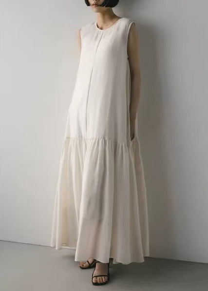 Large Maxi Exra White Dresses Hem Sleeveless Cotton Patchwork FashionChic