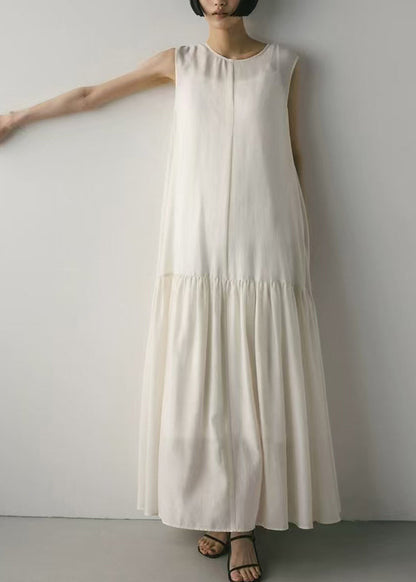 Large Maxi Exra White Dresses Hem Sleeveless Cotton Patchwork FashionChic