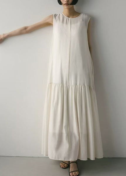 Large Maxi Exra White Dresses Hem Sleeveless Cotton Patchwork FashionChic