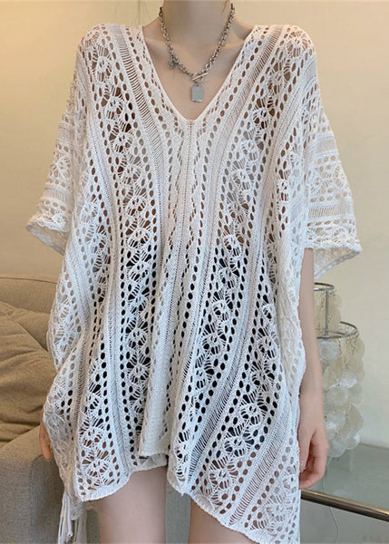 Knit Summer Hollow Patchwork T Out White Shirts FashionChic