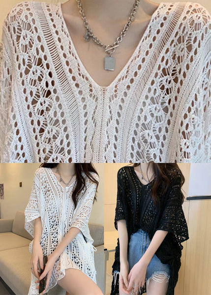 Knit Summer Hollow Patchwork T Out White Shirts FashionChic