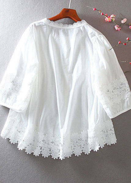 White Patchwork Lace Cotton Shirt Wrinkled Summer YY009 OL-HTP2408-16