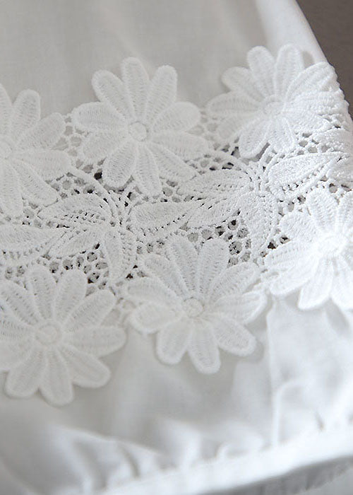 White Patchwork Lace Cotton Shirt Wrinkled Summer YY009 OL-HTP2408-16