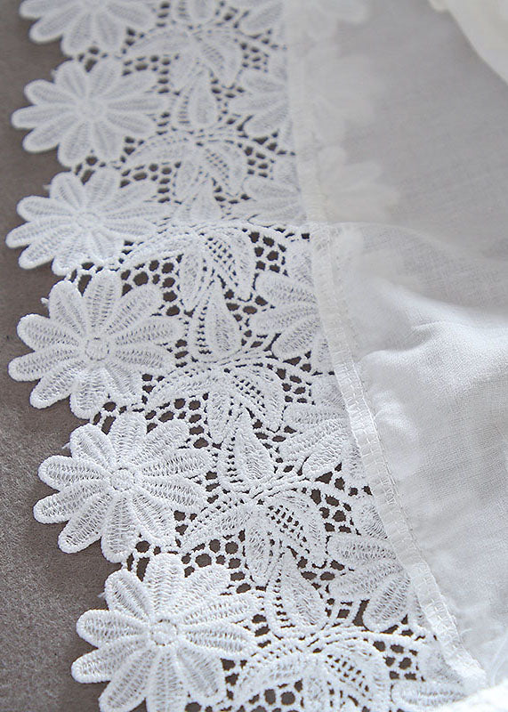 White Patchwork Lace Cotton Shirt Wrinkled Summer YY009 OL-HTP2408-16