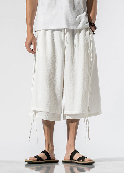 White Pockets Elastic Waist Men Crop Pants Summer YT022 Men-Silk-MENCP240721