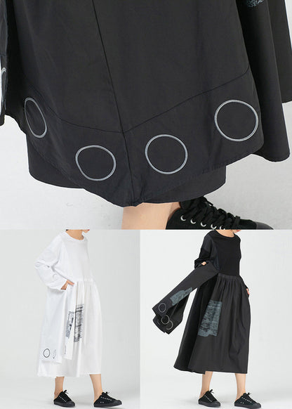 White Pockets Patchwork Cotton Long Dress O Neck Spring AA1009 Ada Fashion