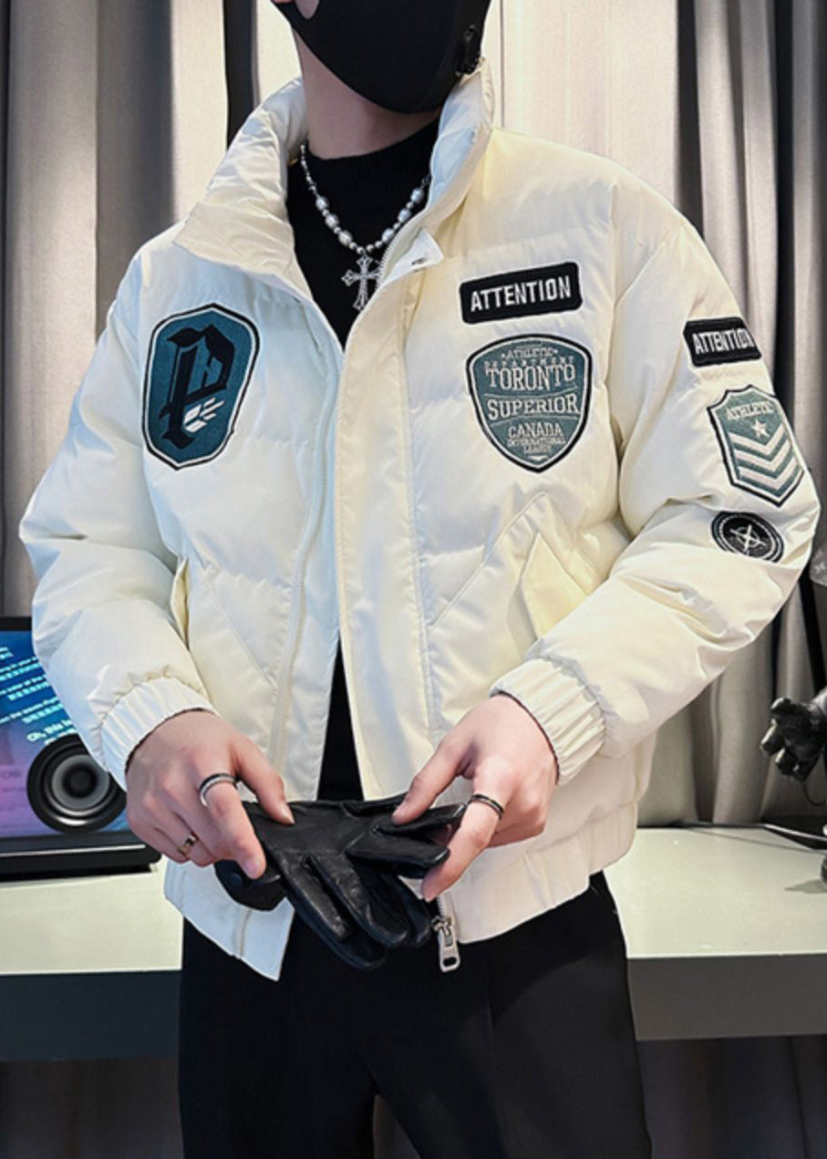 White Pockets Patchwork Winter Men Parka Stand Collar WL006 MENCW241123