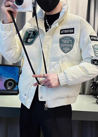 White Pockets Patchwork Winter Men Parka Stand Collar WL006 MENCW241123