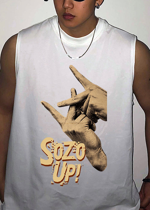 Summer Print Neck Mens Cotton White O Tank FashionChic